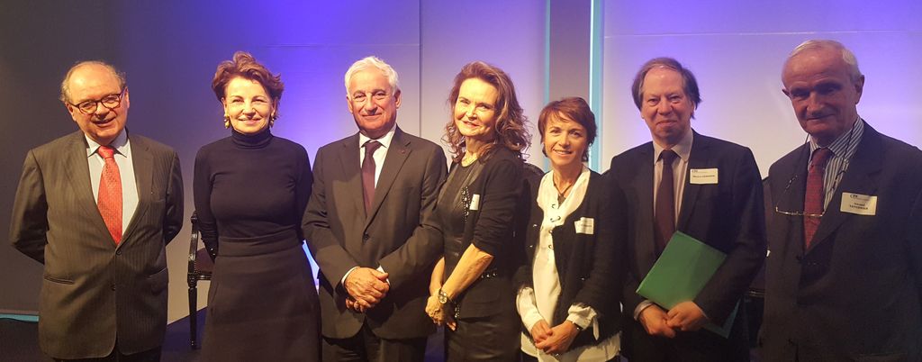 De gauche à droire : Pascal Durand Barthez, Agnès Touraine, Pascal Colombani, Anne Outin-Adam, Sylvie Le Damany, Pr. Michel Germain, Gérard Tavernier