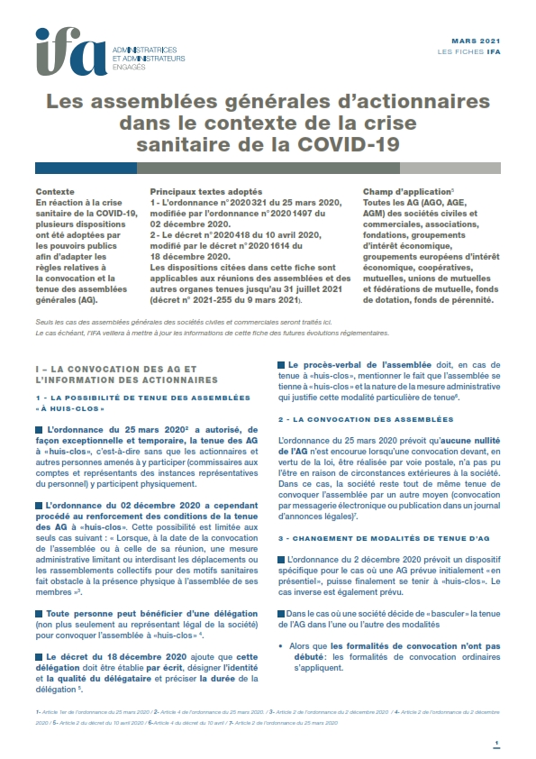 Fiche IFA - Les AG dans le contexte de crise sanitaire Covid-19