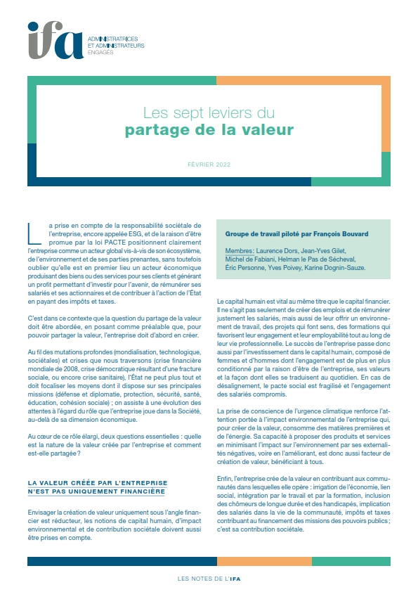Les sept leviers du partage de la valeur
