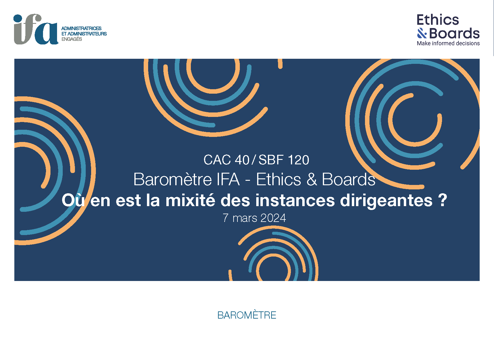 Baromètre IFA - Ethics & Boards de la mixité des instances dirigeantes 2024