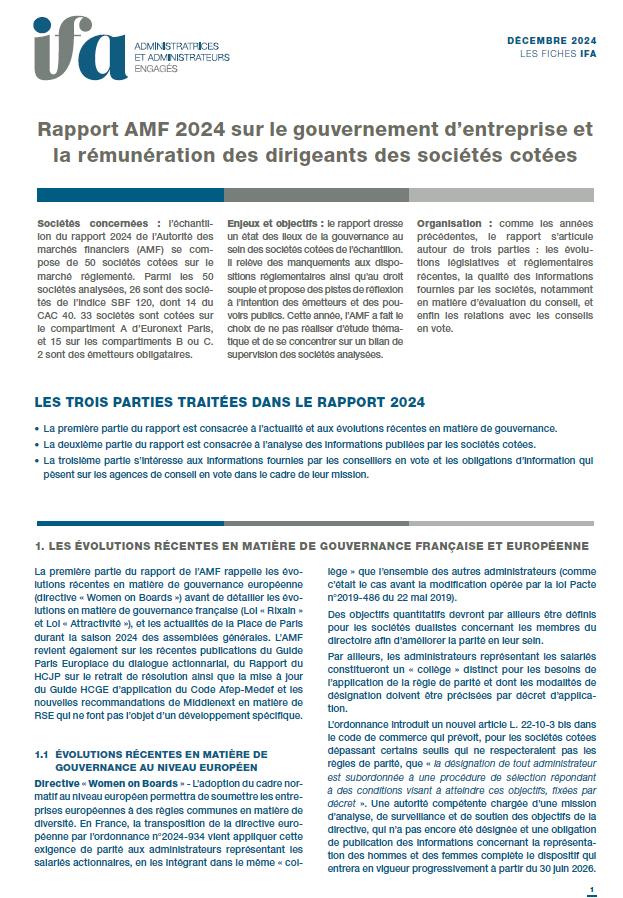 Fiche IFA de l'administrateur - Rapport AMF 2024 sur le gouvernement d'entreprise et la rémunération