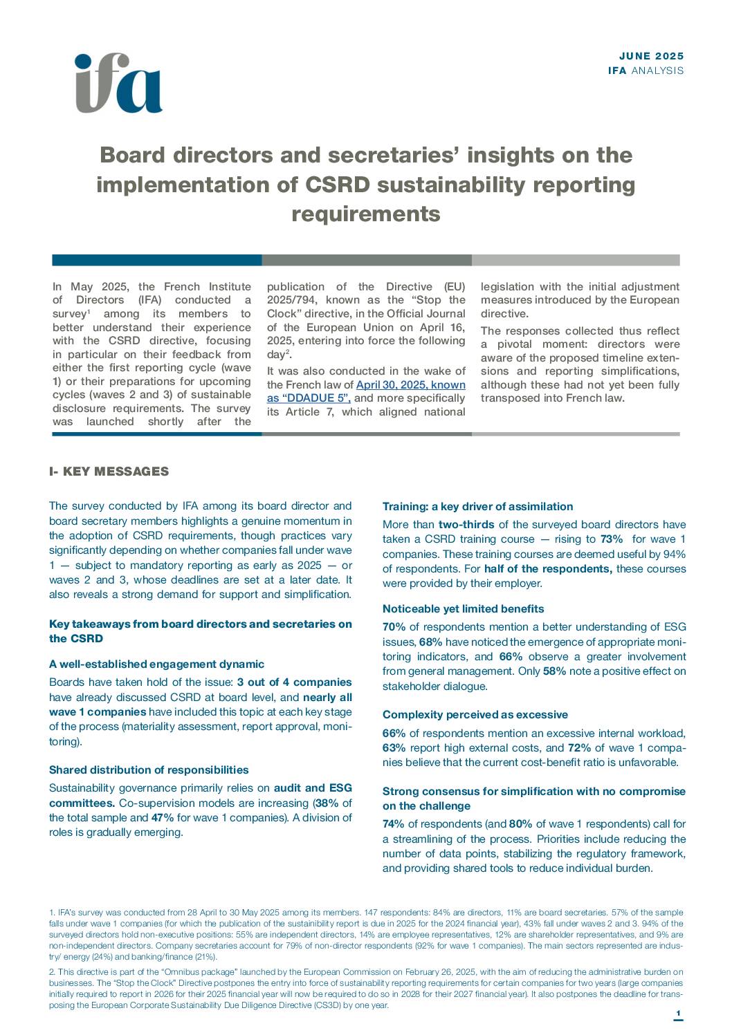 Fiche IFA - Board directors and secretaries’ insights on the implementation of CSRD sustainability reporting requirements