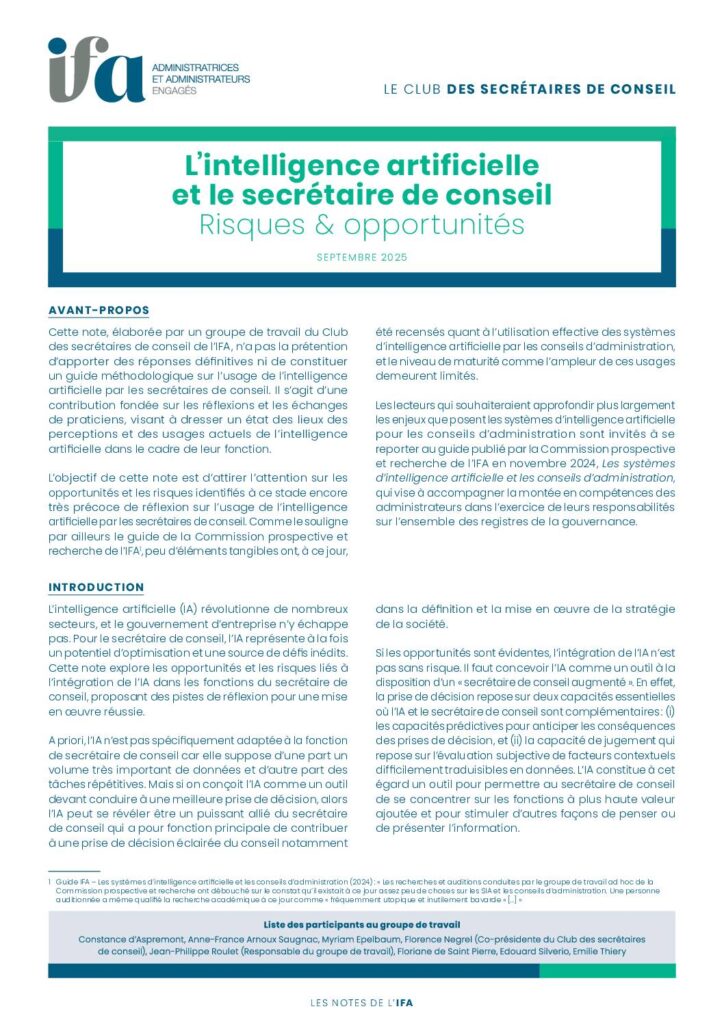 Note - L'intelligence artificielle et le secrétaire de conseil
