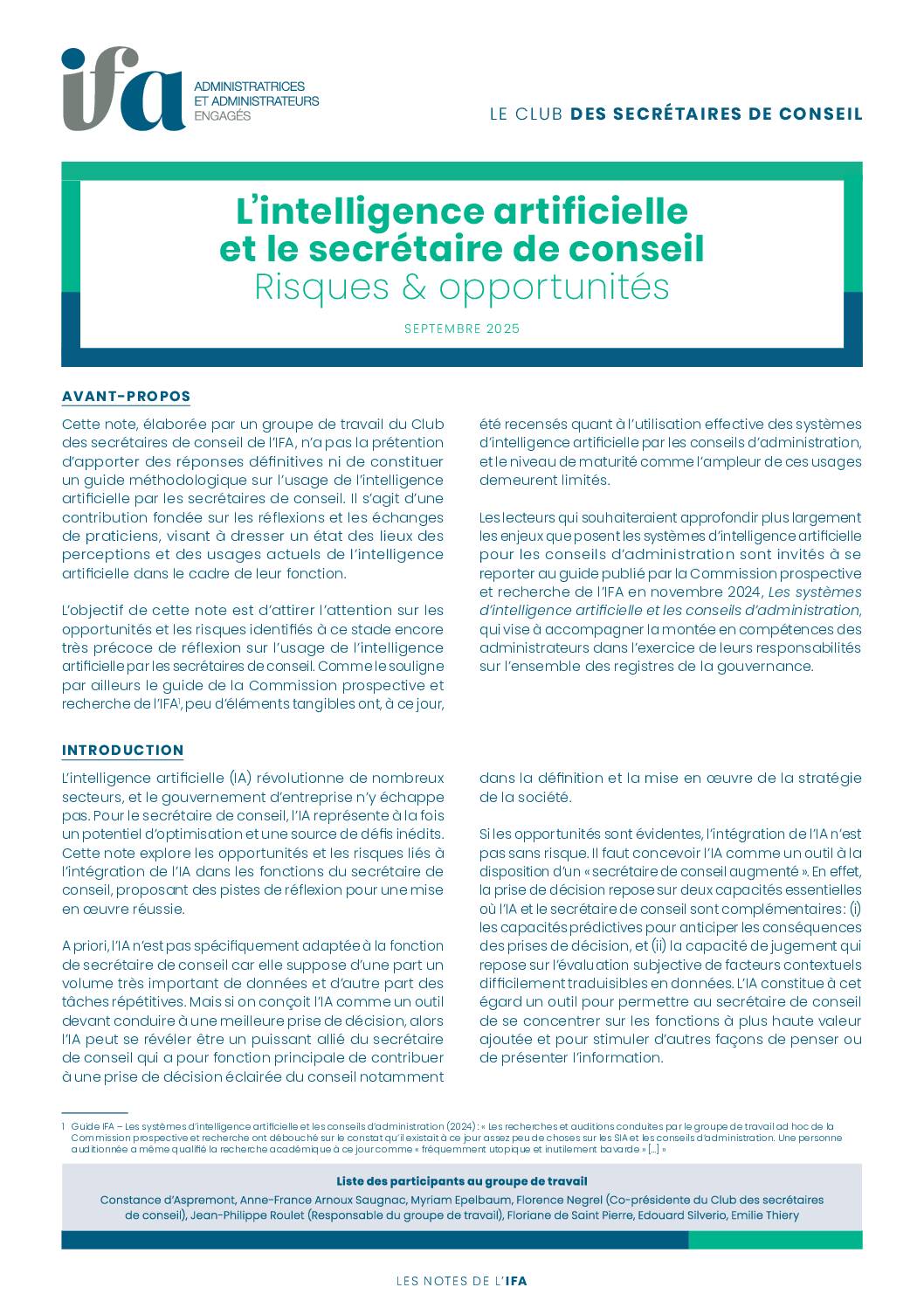 Note - L'intelligence artificielle et le secrétaire de conseil