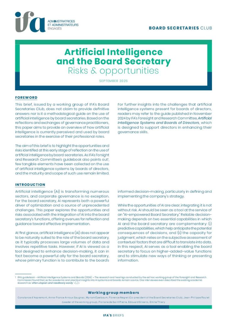 Artificial Intelligence and the Board Secretary : Risks & opportunities