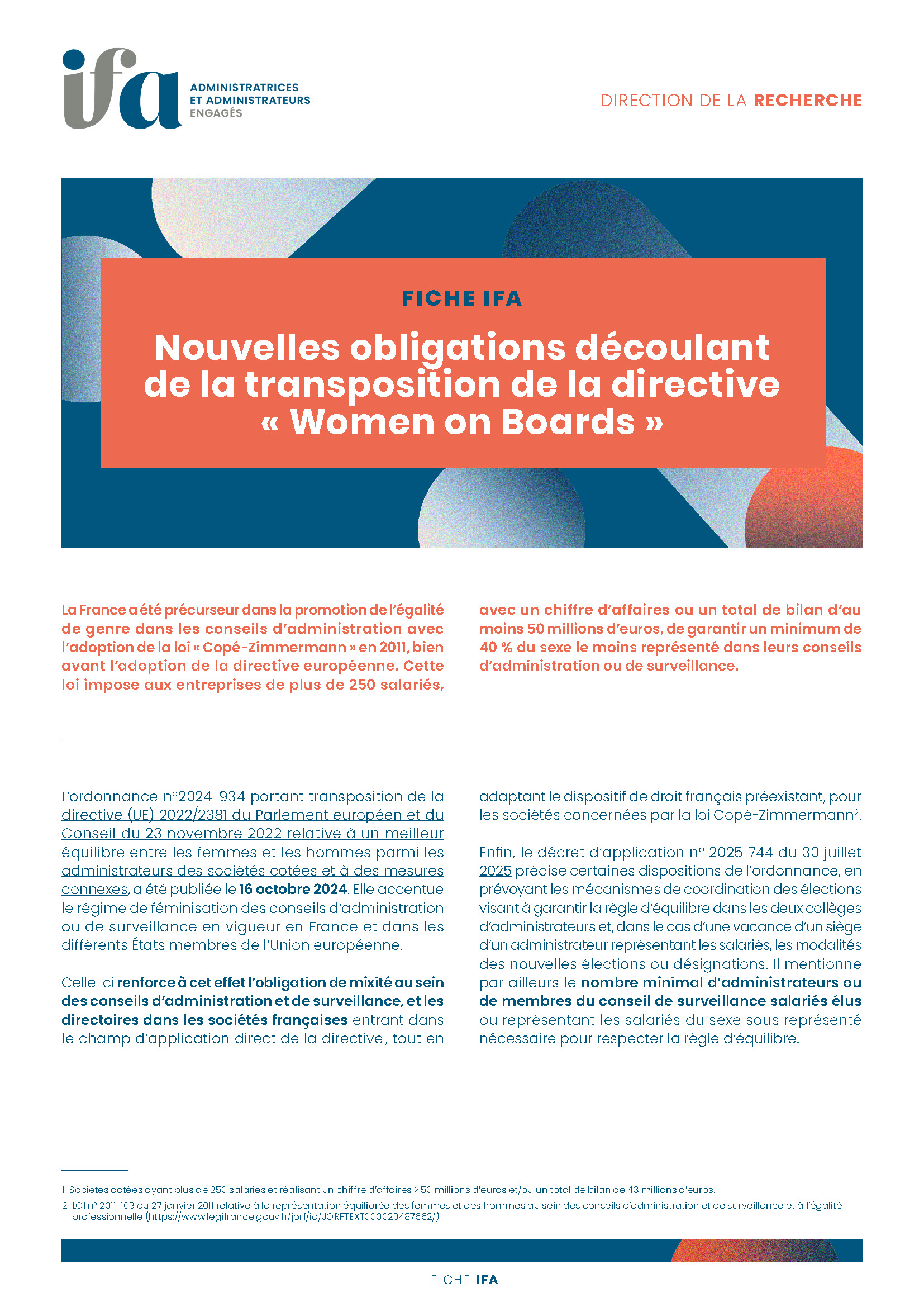 Fiche IFA - Women on Boards