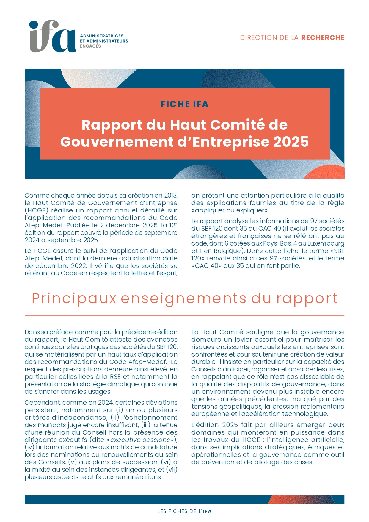 Fiche IFA - Rapport annuel 2025 du HCGE